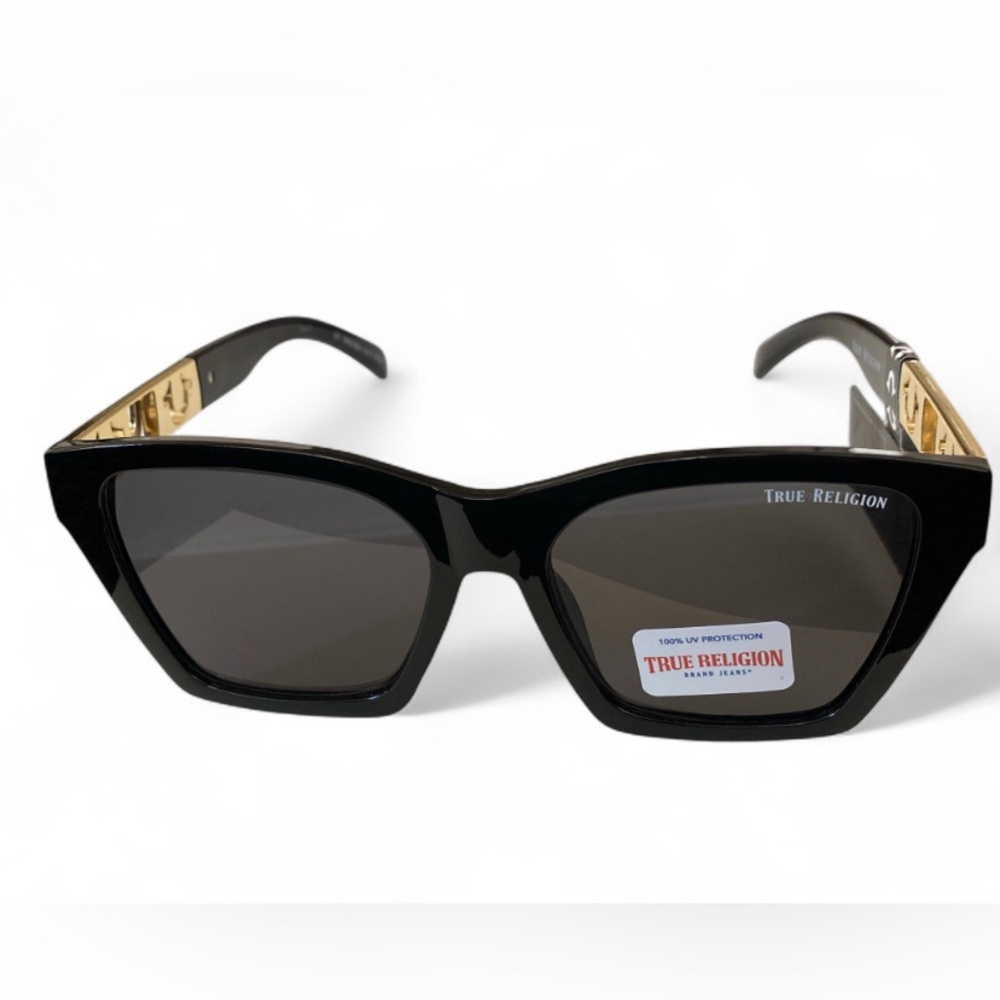 True Religion Black & Gold Cat-Eye Sunglasses